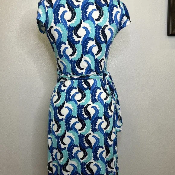 Boden Women's Summer Wrap Blue White Floral Dress Size US 4P